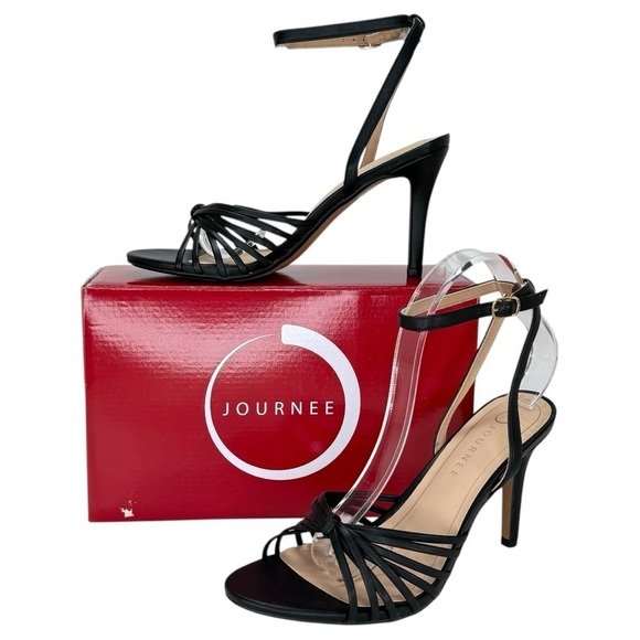 Journee Collection Shoes - Journee Collection Vanita Black Faux Leather Womens Heels Size 10W